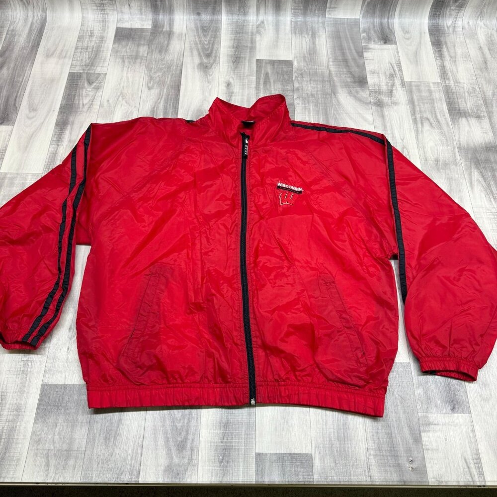 ✅Mens L VTG Team Starter Wisconsin Badgers Jacket Red Windbreaker Lined NCAA 90s